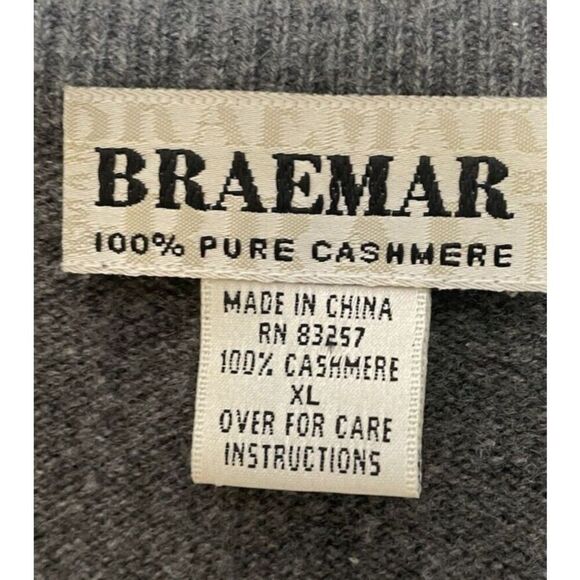 Braemar Size XL Mens 100% Pure Cashmere Gray Sweater Extra Large V Neck - Picture 3 of 7